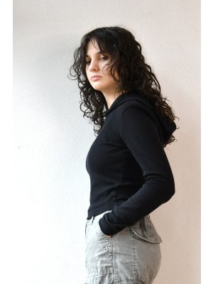 Dámska termo mikina croptop čierny s kapucňou ThermoBlack