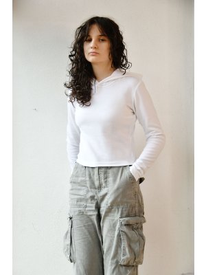 Dámska termo mikina croptop biely s kapucňou ThermoWhite